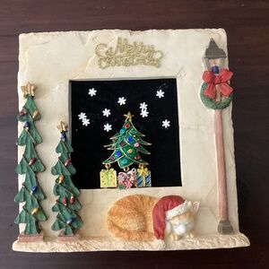 Up cycled Christmas tree brooch with presents placed in a Christmas frame